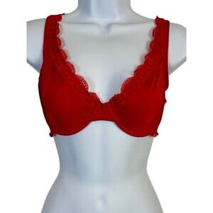 Aerie Happy Lace Trim Bra, Red, 36D